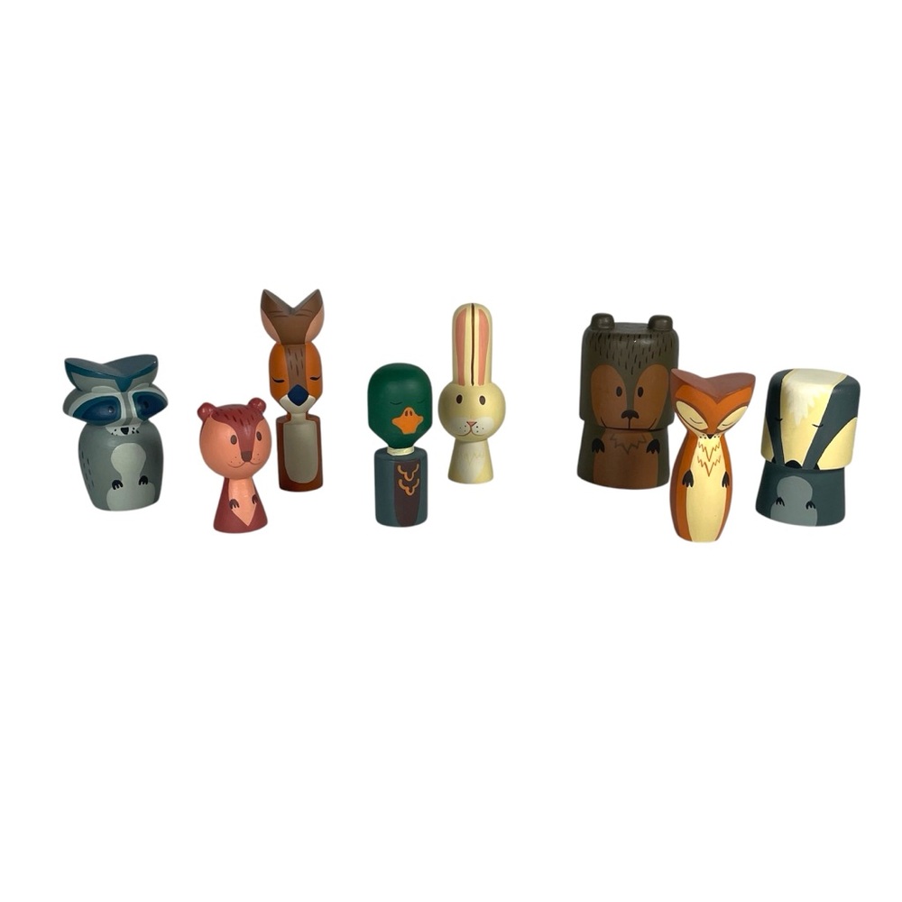 NWT Crate & Barrel set of 8 hand crafted wooden forest animals - Picture 3 of 5